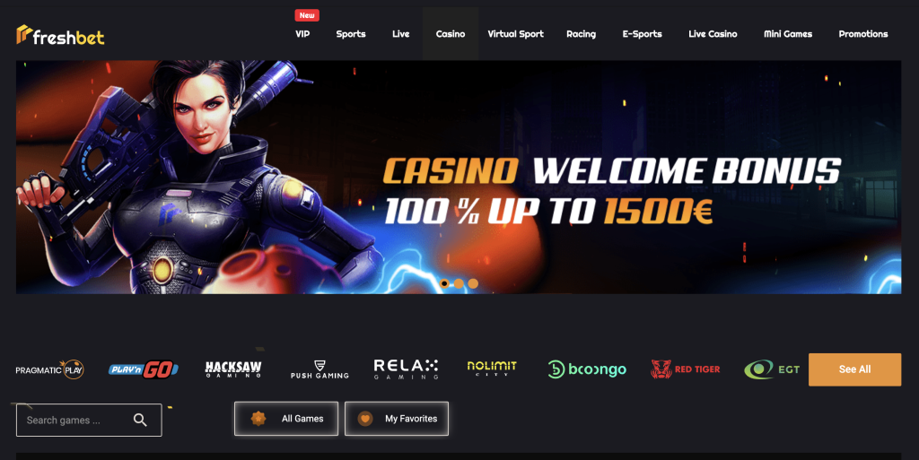 freshbet casino UI