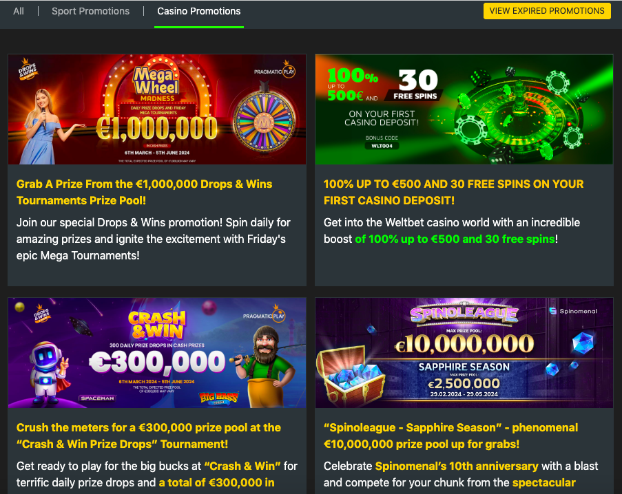 weltbet casino bonuses