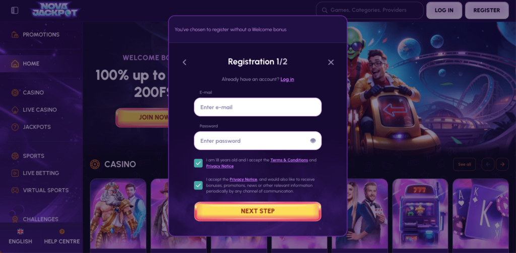 nova jackpot registration